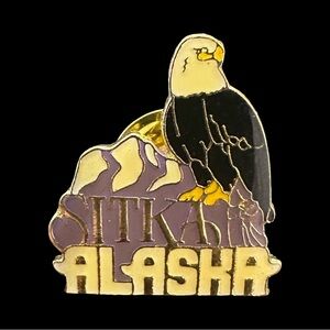 Vintage Sitka Alaska Souvenir Pin Enamel Bald Eagle